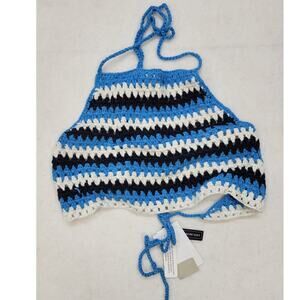 BP Blue/Black Ziggy Stripe Crocheted Halter Top